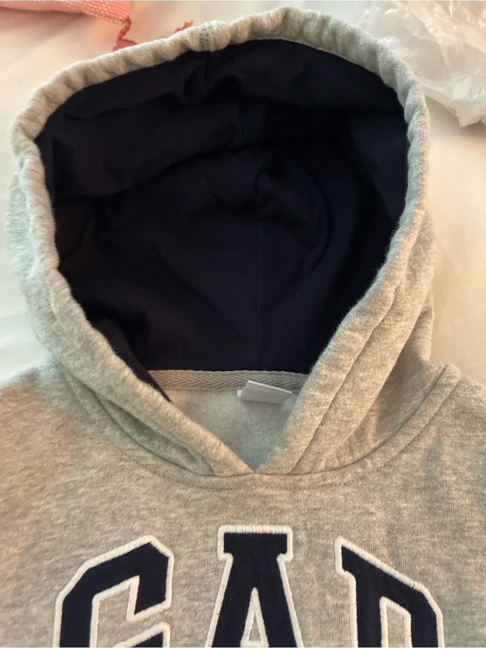 GAP Light Gray Kids Hoodie with Navy Logo